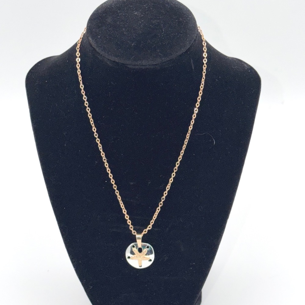 Okorj's Sand Dollar Starfish Necklace Women 24" Rose Gold Silver Coastal Beachy